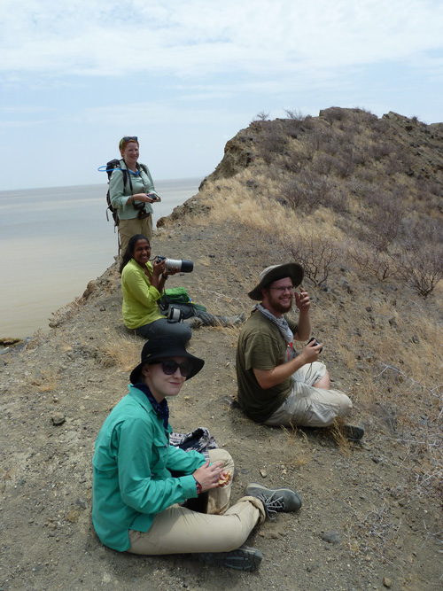 Students take in the view from the crater's rim