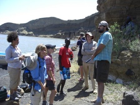 Dr. Lepre talks to the students about Central Island geology.
