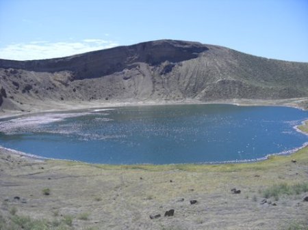 A view of Flamingo Lake from the crater's rim.