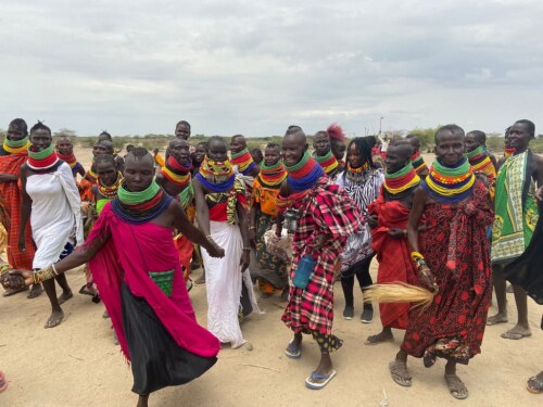 Villagers at the community in song and dance, expressing their gratitude for the borehole