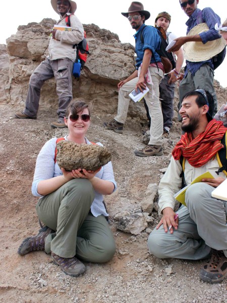 Pumices are often found in association with tuff layers as they are other products of volcanic activity. Hilary notices a rather large pumice, and is happy to haul it back to camp for some much needed foot scrubbing.