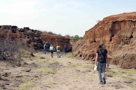 Walking through the dried riverbed to look at the layers of sediment.