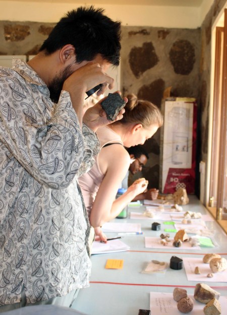 The students get up close and personal with different types of rocks. They need to know them well in the lab so that they can identify them properly in the field.