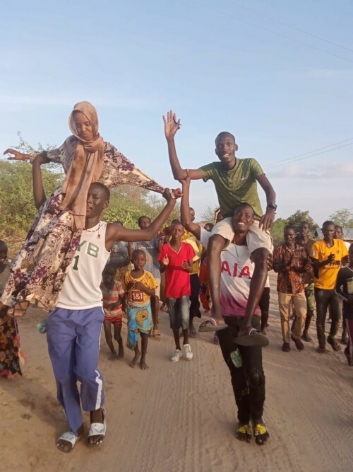 Shoulder high! Rahma and Joseph were celebrated in Ileret town shortly after results were announced